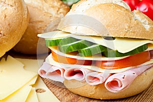 Delicious ham, cheese and salad sandwich