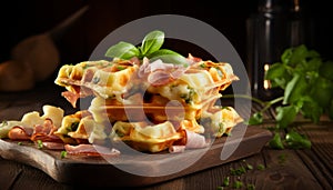 Delicious ham and cheese stuffed waffles, aesthetically arranged and ready for indulgence