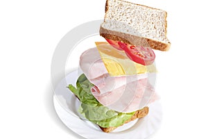 Delicious ham sandwich with whole wheat bread