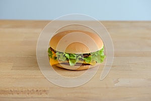 Delicious hamburger on wood