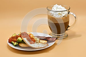 A delicious healthy breakfast with a cup of Capuchino.