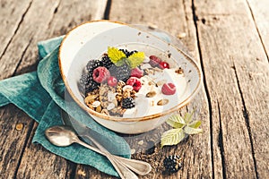 Delicious and healthy Breakfast with homemade granola
