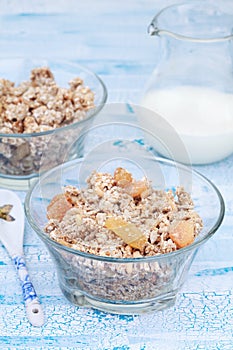 Delicious and healthy granola or muesli with nuts and raisins