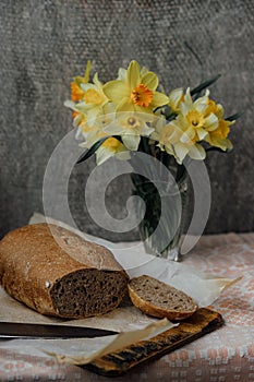 delicious and healthy home-made wholegrain bread with honey