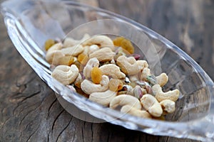 Delicious and healthy mixed dried fruits, nuts and seeds
