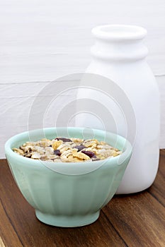 Delicious and healthy muesli with fresh milk