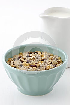 Delicious and healthy muesli with fresh milk