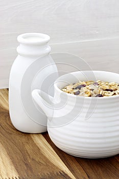 Delicious and healthy muesli with fresh milk