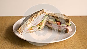 Delicious healthy sandwich with turkey and vegetables.