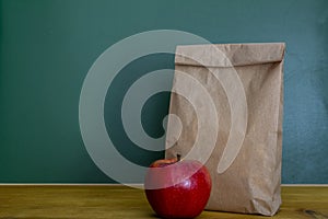 Delicious and healthy school lunch with paper bag