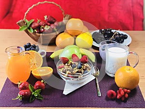 Delicious home made healthy breakfast with fruits and cereals