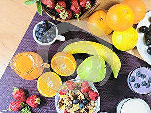 Delicious home made healthy breakfast with fruits and cereals