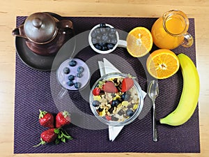 Delicious home made healthy breakfast with fruits and cereals