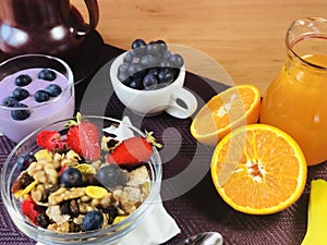 Delicious home made healthy breakfast with fruits and cereals