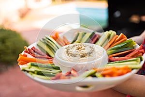 Delicious home made hummus and vegetables sticks