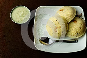 Rava idli with chutney on the table