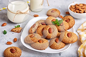 Delicious homemade almond cookies, served with glass of milk