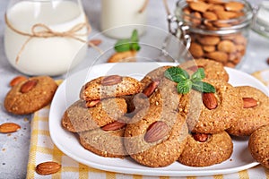 Delicious homemade almond cookies, served with glass of milk