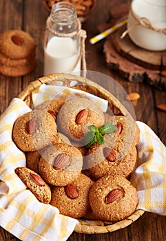 Delicious homemade almond cookies, served with glass of milk