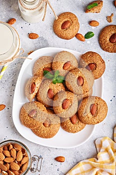 Delicious homemade almond cookies, served with glass of milk