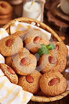 Delicious homemade almond cookies, served with glass of milk