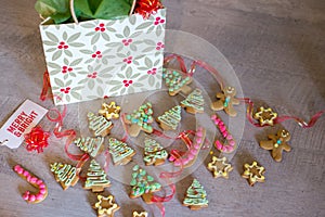 Delicious homemade baked and decorated cookies ready to wrap and to give as a Christmas gift