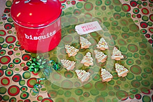 Delicious homemade baked and decorated cookies ready to wrap and to give as a Christmas gift