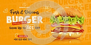 Delicious homemade beef burger banner ads