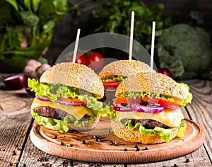 Delicious homemade burgers with beef