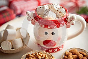 Delicious homemade christmas hot chocolate or cocoa with marshmellows