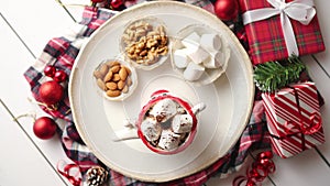 Delicious homemade christmas hot chocolate or cocoa with marshmellows