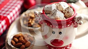 Delicious homemade christmas hot chocolate or cocoa with marshmellows