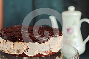Delicious homemade dessert / Rich Dark Chocolate Cake / Moist, creamy and bitter chocolate taste. Best eaten fresh or refrigerated