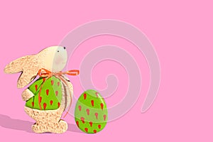 . Delicious homemade gingerbread. Easter bunny and egg on a uniform background, blank for a postcard, place for text