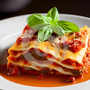 Delicious homemade Italian Lasagna, minced beef bolognese sauce, hot tasty Lasagna with cheese