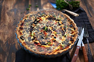 Delicious homemade mushrooms and cheese quiche ore tart