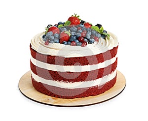 Delicious homemade red velvet cake with fresh berries