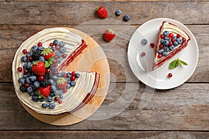 Delicious homemade red velvet cake with fresh berries