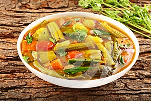 Delicious homemade sambar dish. photo