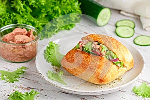 Delicious homemade sandwich with tuna