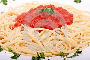 Delicious homemade spaghetti with tomato sauce