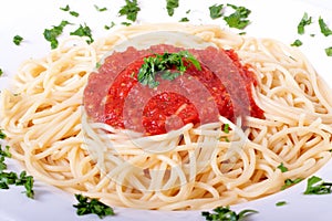 Delicious homemade spaghetti with tomatoe sauce