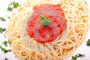 Delicious homemade spaghetti with tomatoe sauce