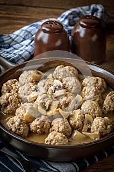 Delicious homemade swedish meatballs with mushroom cream sauce.