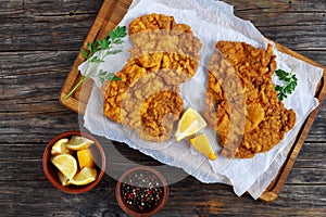 Delicious hot golden brown Wiener schnitzel