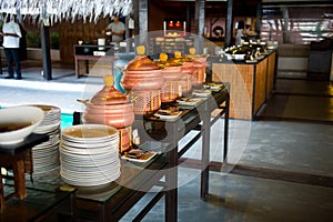 Delicious hotel restaurant allinclusive buffet with tasty food photo