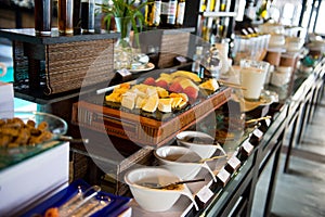 Delicious hotel restaurant allinclusive buffet with tasty food