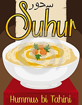 Delicious Hummus bi Tahini with Olive Oil for Ramadan`s Suhur, Vector Illustration photo
