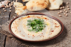 Delicious hummus creamy eastern traditional food