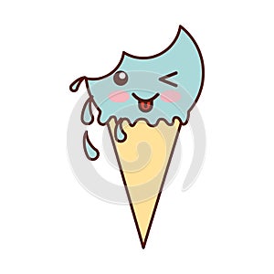 Delicious ice cream cone kawaii character